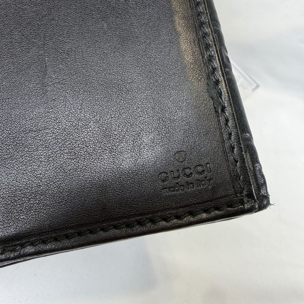 Gucci Guccissima Continental Wallet Womens OS Black Leather Bifold Gold Plate - Picture 8 of 11